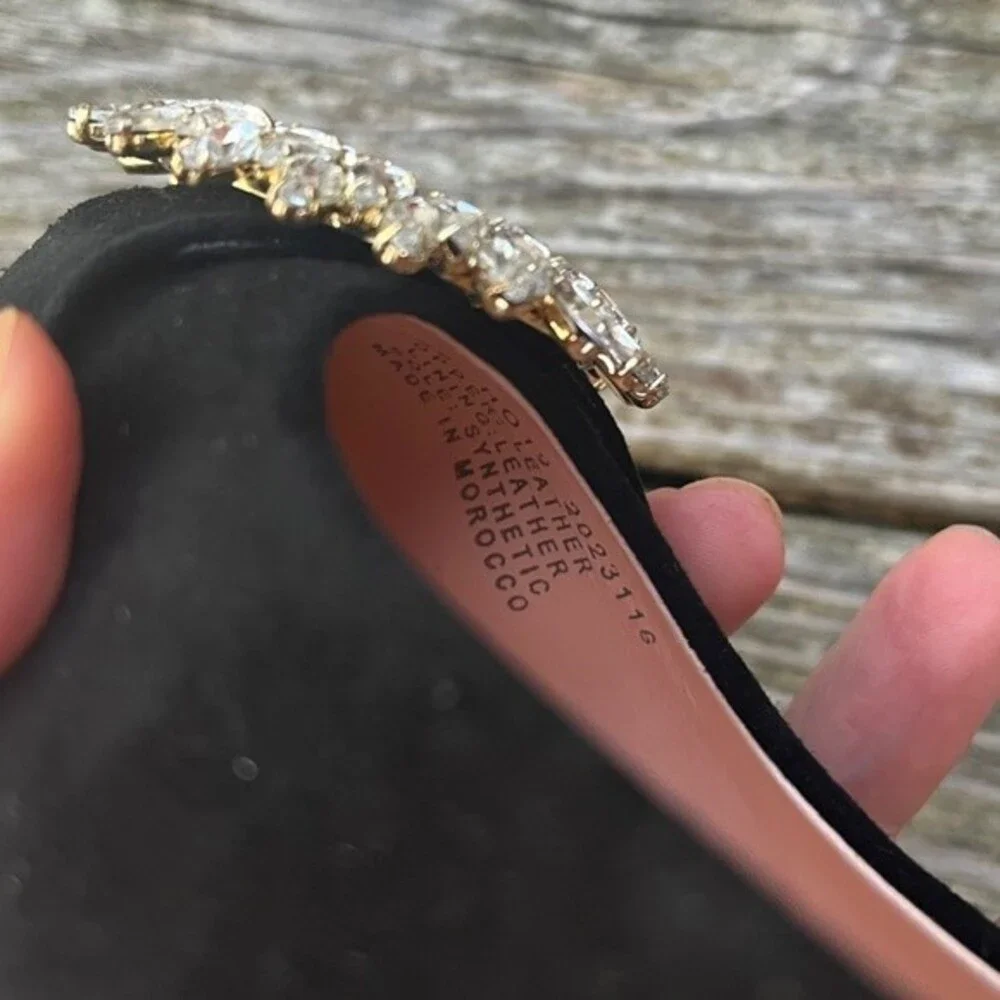 J.Crew Pointed Toe Suede Flats with Crystal Buckle Details in Black 7 NWOB